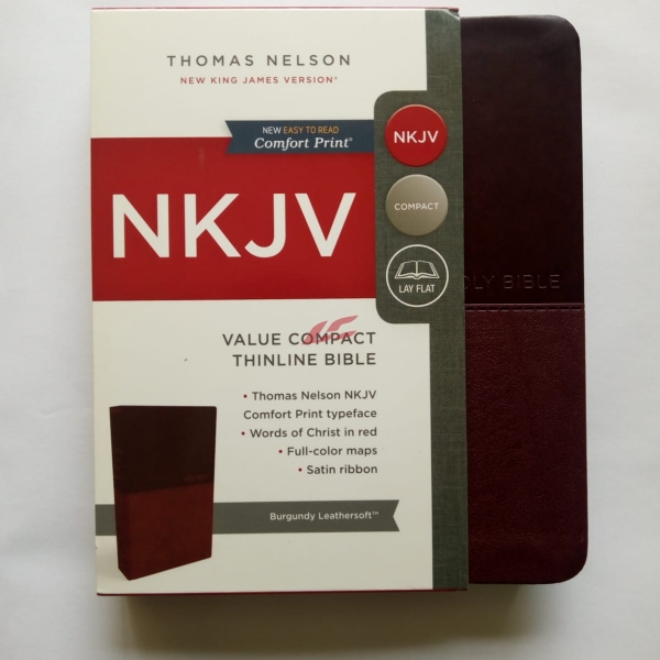 NKJV Value Compact Thinline Bible - Burgundy Leathersoft